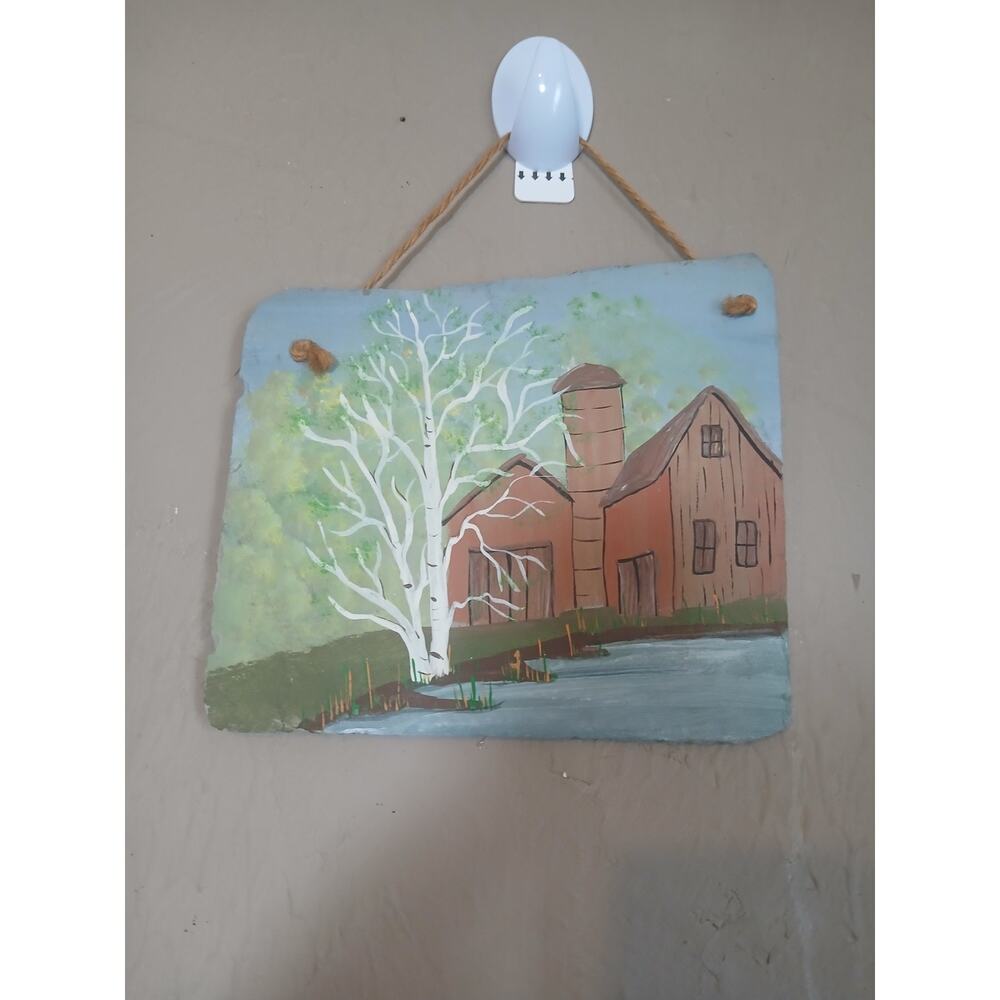Slate Hand Painted Country Village Farm 8”x 6”